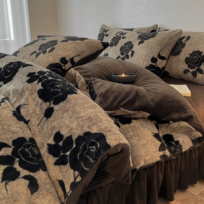 91家纺网 家纺一手货源 找家纺 子曰 2025新款美拉德高克重兔绒牛奶绒床盖款四件套 简约款-玫瑰灰