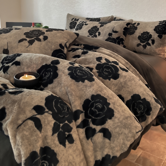 91家纺网 家纺一手货源 找家纺 子曰 2025新款美拉德高克重兔绒牛奶绒床盖款四件套 简约款-玫瑰灰