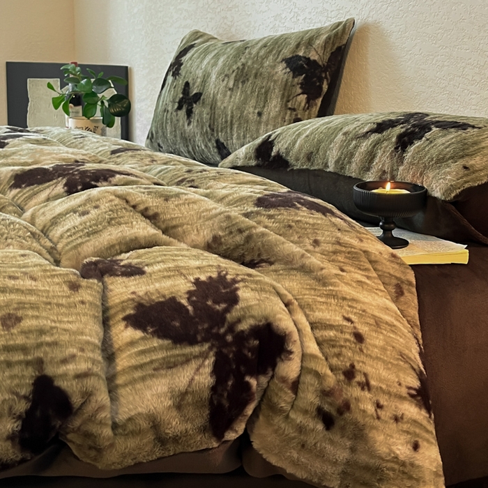 91家纺网 家纺一手货源 找家纺 子曰 2025新款美拉德高克重兔绒牛奶绒床盖款四件套 简约款-梦境绿