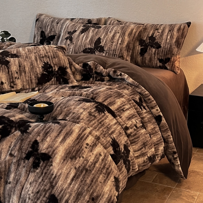 91家纺网 家纺一手货源 找家纺 子曰 2025新款美拉德高克重兔绒牛奶绒床盖款四件套 简约款-梦境棕