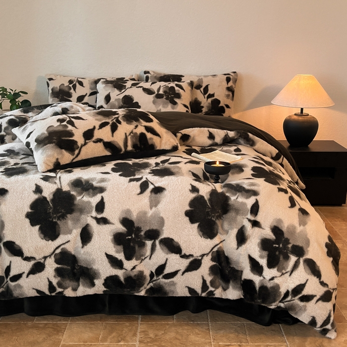 91家纺网 家纺一手货源 找家纺 子曰 2025新款美拉德高克重兔绒牛奶绒床盖款四件套 简约款-莫奈