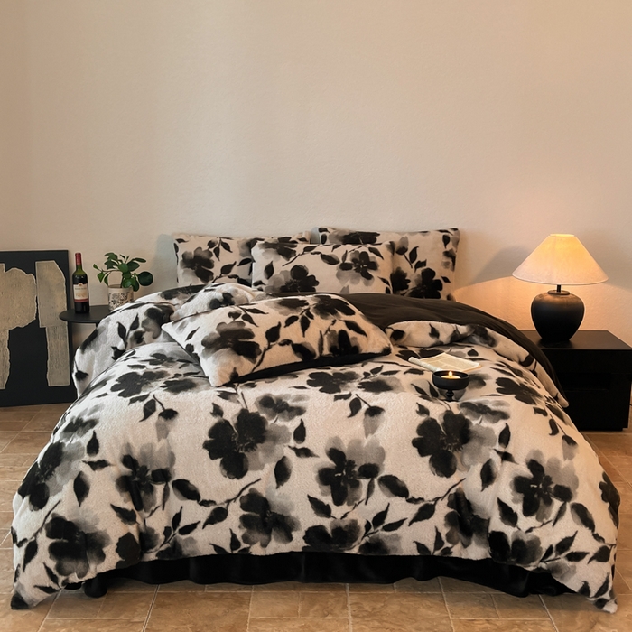 91家纺网 家纺一手货源 找家纺 子曰 2025新款美拉德高克重兔绒牛奶绒床盖款四件套 简约款-莫奈