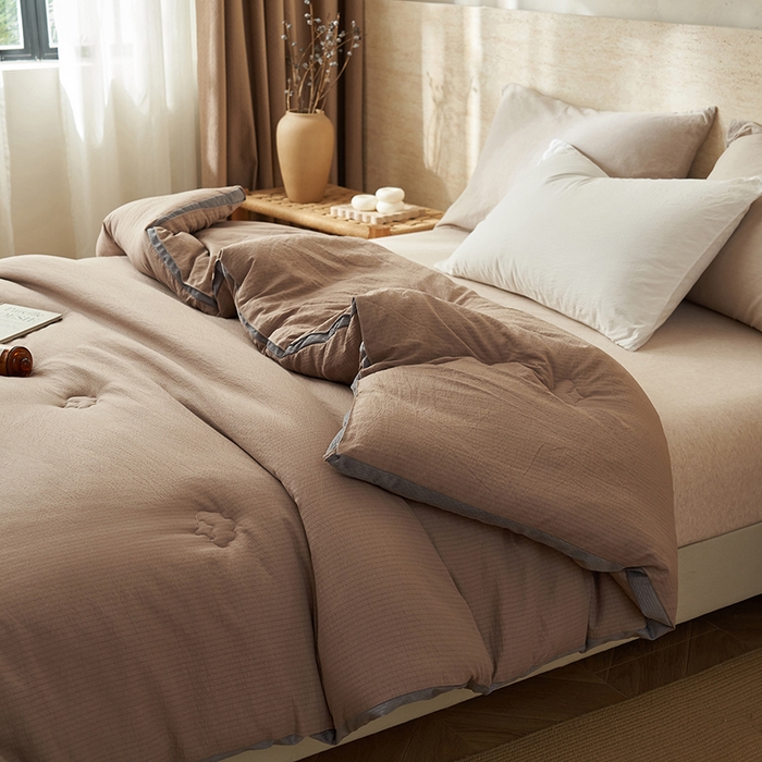 91家纺网 家纺一手货源 找家纺 子由家居 2025新款木棉立体100%棉花被被子被芯 木棉棉花-卡其