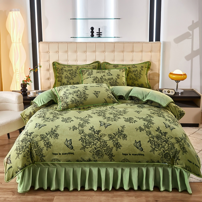 91家纺网 家纺一手货源 找家纺 栩裕 2025新款7斤重牛奶金貂绒印花牛奶绒四件套 花意浓