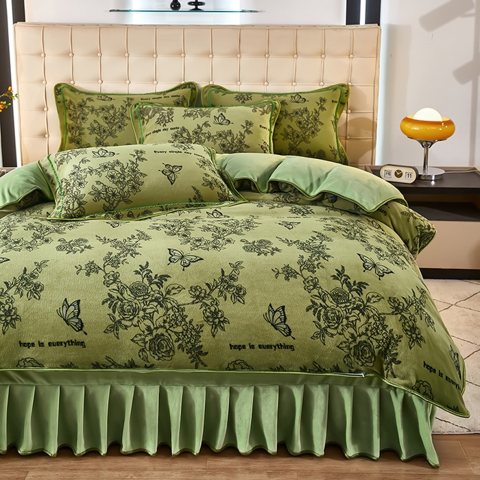 91家纺网 家纺一手货源 找家纺 栩裕 2025新款7斤重牛奶金貂绒印花牛奶绒四件套 花意浓