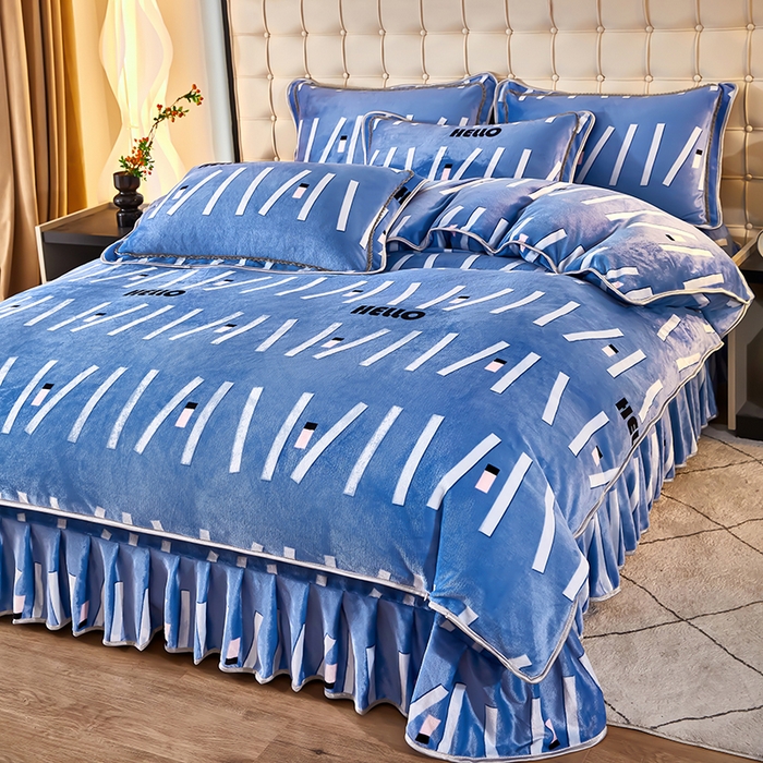 栩裕 2025新款7斤重牛奶金貂绒印花牛奶绒四件套 接力棒