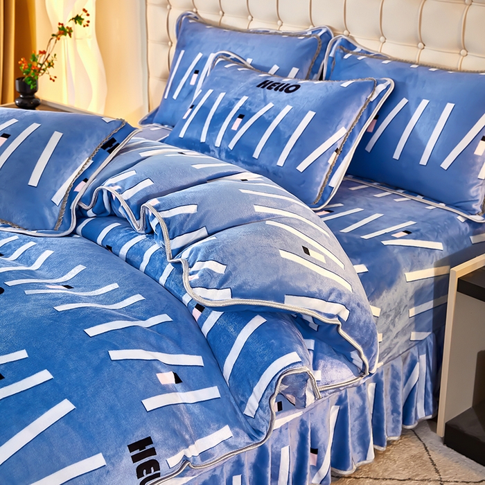 91家纺网 家纺一手货源 找家纺 栩裕 2025新款7斤重牛奶金貂绒印花牛奶绒四件套 接力棒