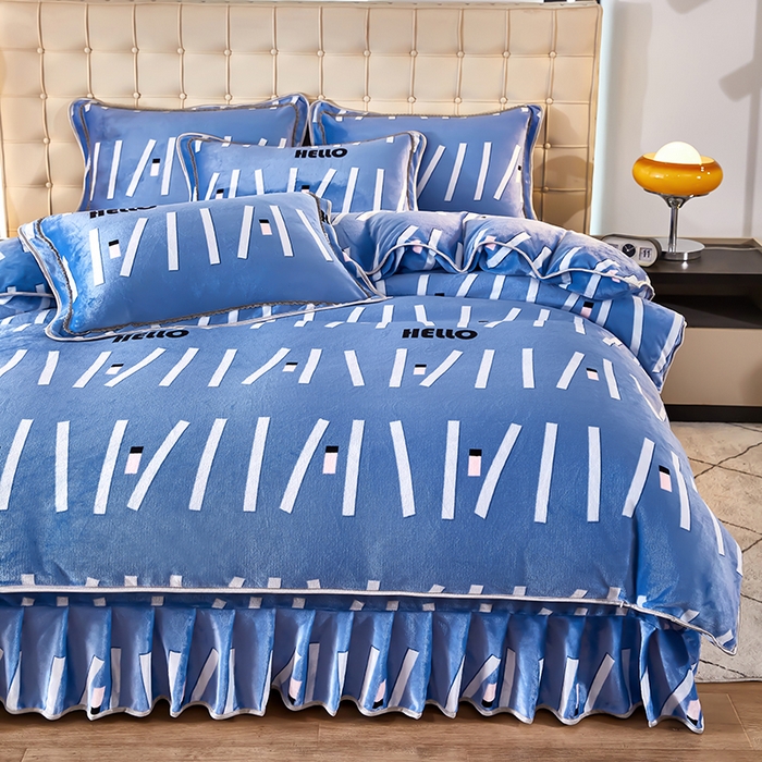 91家纺网 家纺一手货源 找家纺 栩裕 2025新款7斤重牛奶金貂绒印花牛奶绒四件套 接力棒