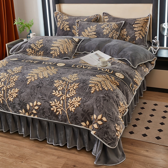 栩裕 2025新款7斤重牛奶金貂绒印花牛奶绒四件套 金枝玉叶