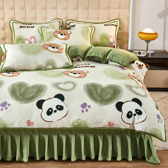 91家纺网 家纺一手货源 找家纺 栩裕 2025新款7斤重牛奶金貂绒印花牛奶绒四件套 可爱熊