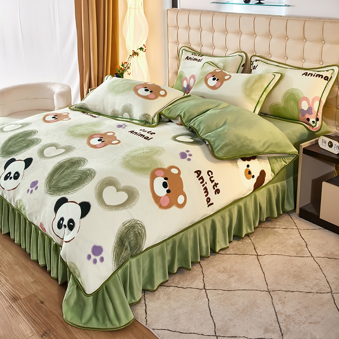 91家纺网 家纺一手货源 找家纺 栩裕 2025新款7斤重牛奶金貂绒印花牛奶绒四件套 可爱熊