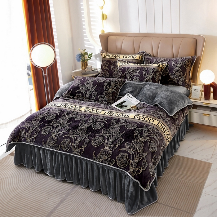 91家纺网 家纺一手货源 找家纺 栩裕 2025新款7斤重牛奶金貂绒印花牛奶绒四件套 林间晨曲