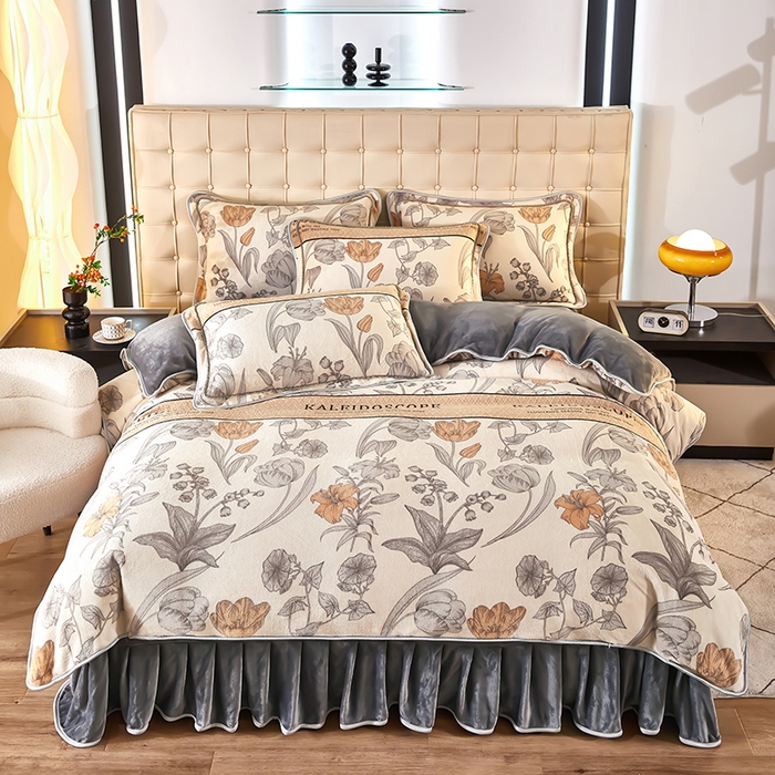 91家纺网 家纺一手货源 找家纺 栩裕 2025新款7斤重牛奶金貂绒印花牛奶绒四件套 林间晨曲