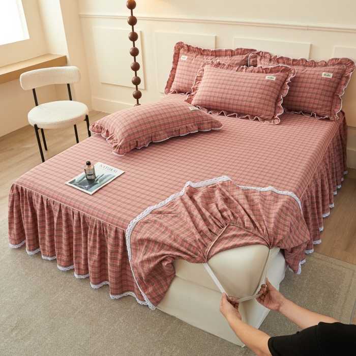 91家纺网 家纺一手货源 找家纺 （总）缦彩 2025新款纯棉水洗棉床裙床罩四件套全棉防滑防尘保护套床单套件