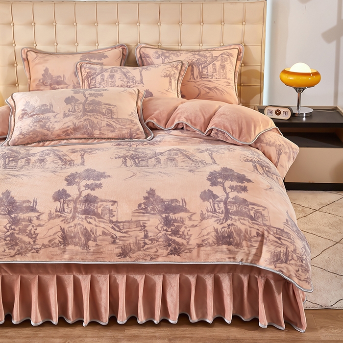 91家纺网 家纺一手货源 找家纺 栩裕 2025新款7斤重牛奶金貂绒印花牛奶绒四件套 水墨江南