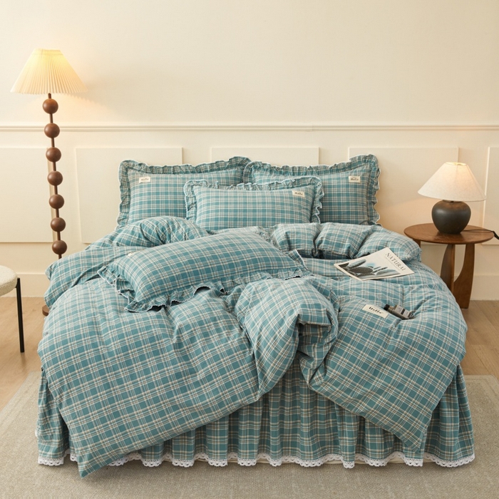 91家纺网 家纺一手货源 找家纺 （总）缦彩 2025新款纯棉水洗棉床裙床罩四件套全棉防滑防尘保护套床单套件