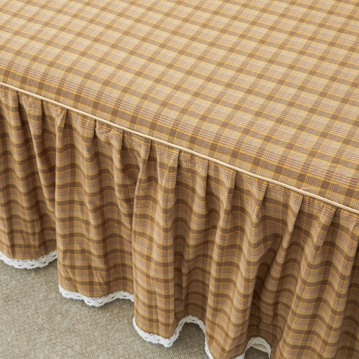 91家纺网 家纺一手货源 找家纺 缦彩 2025新款纯棉水洗棉床裙床罩四件套全棉防滑防尘保护套床单套件 艾米-咖