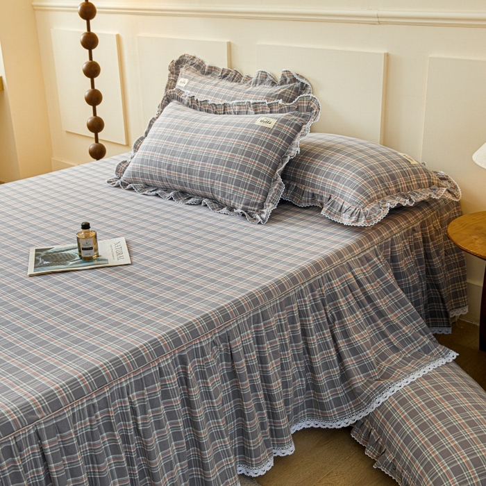 91家纺网 家纺一手货源 找家纺 缦彩 2025新款纯棉水洗棉床裙床罩四件套全棉防滑防尘保护套床单套件 艾米-兰