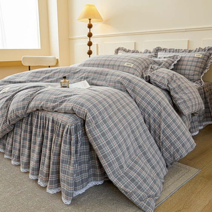 91家纺网 家纺一手货源 找家纺 缦彩 2025新款纯棉水洗棉床裙床罩四件套全棉防滑防尘保护套床单套件 艾米-兰