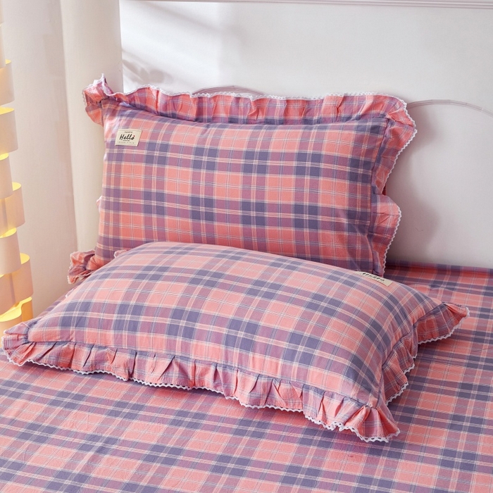 91家纺网 家纺一手货源 找家纺 缦彩 2025新款纯棉水洗棉床裙床罩四件套全棉防滑防尘保护套床单套件 扶摇粉