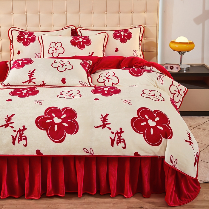 91家纺网 家纺一手货源 找家纺 栩裕 2025新款7斤重牛奶金貂绒印花牛奶绒四件套 小美满