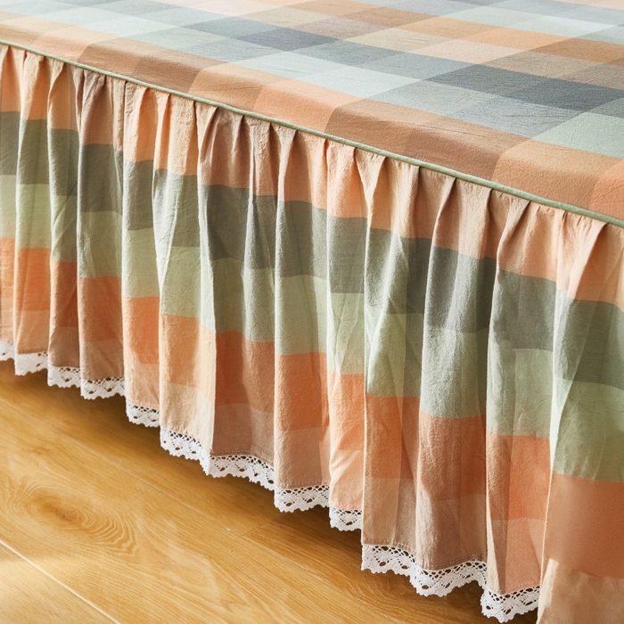 91家纺网 家纺一手货源 找家纺 缦彩 2025新款纯棉水洗棉床裙床罩四件套全棉防滑防尘保护套床单套件 奇兰灰