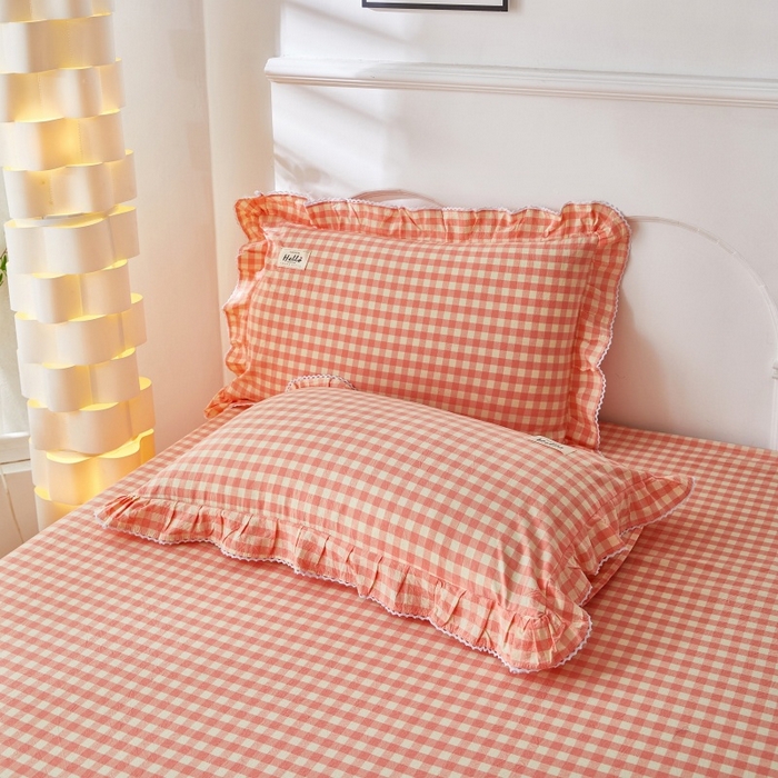 91家纺网 家纺一手货源 找家纺 缦彩 2025新款纯棉水洗棉床裙床罩四件套全棉防滑防尘保护套床单套件 深情桔