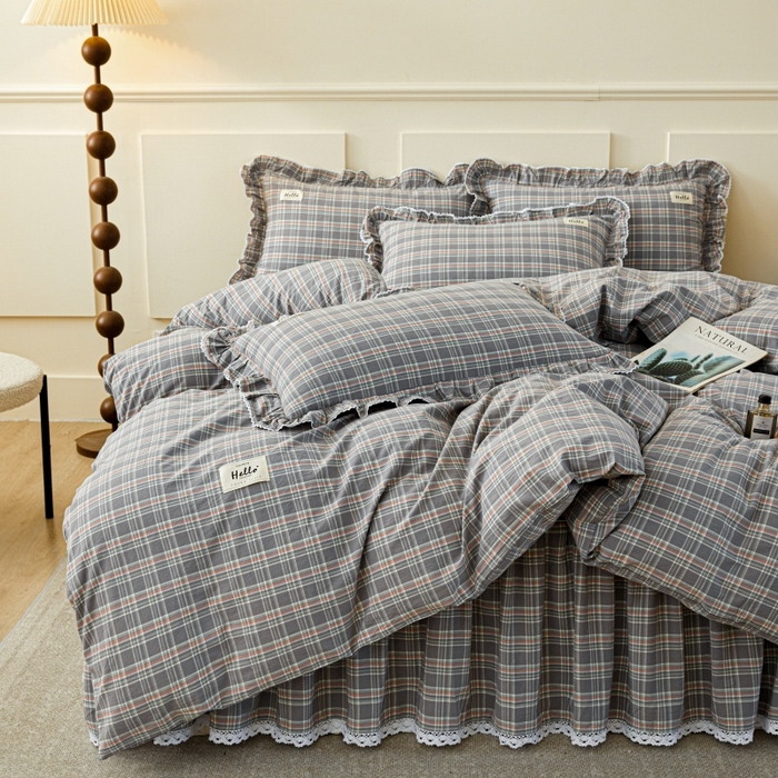 91家纺网 家纺一手货源 找家纺 （总）缦彩 2025新款纯棉水洗棉床裙床罩四件套全棉防滑防尘保护套床单套件