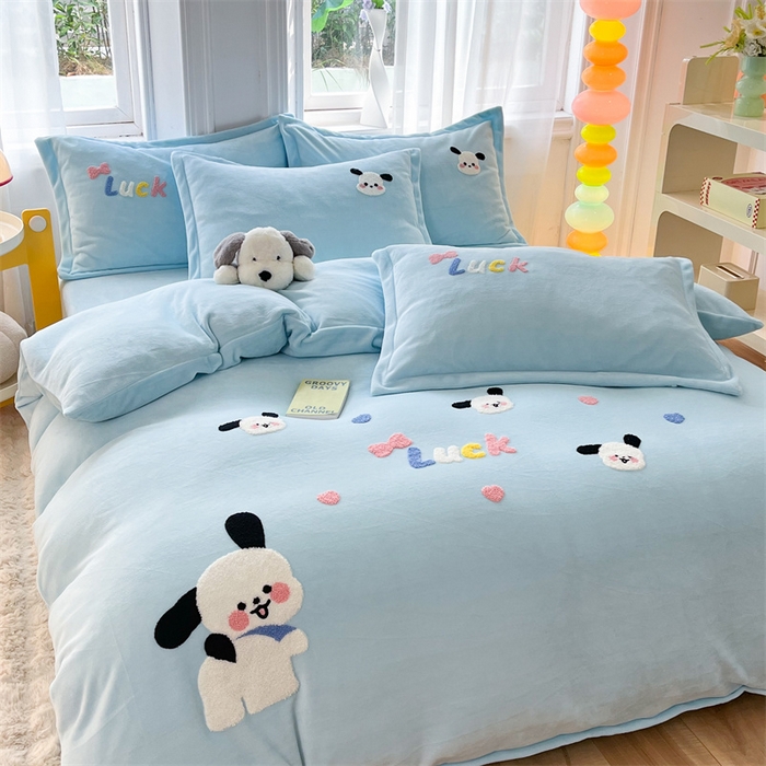 91家纺网 家纺一手货源 找家纺 （总）雨菲家纺 2025新款高克重加厚简约毛巾绣花牛奶绒四件套