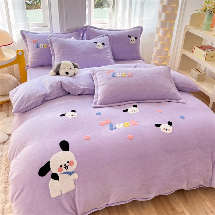 91家纺网 家纺一手货源 找家纺 （总）雨菲家纺 2025新款高克重加厚简约毛巾绣花牛奶绒四件套