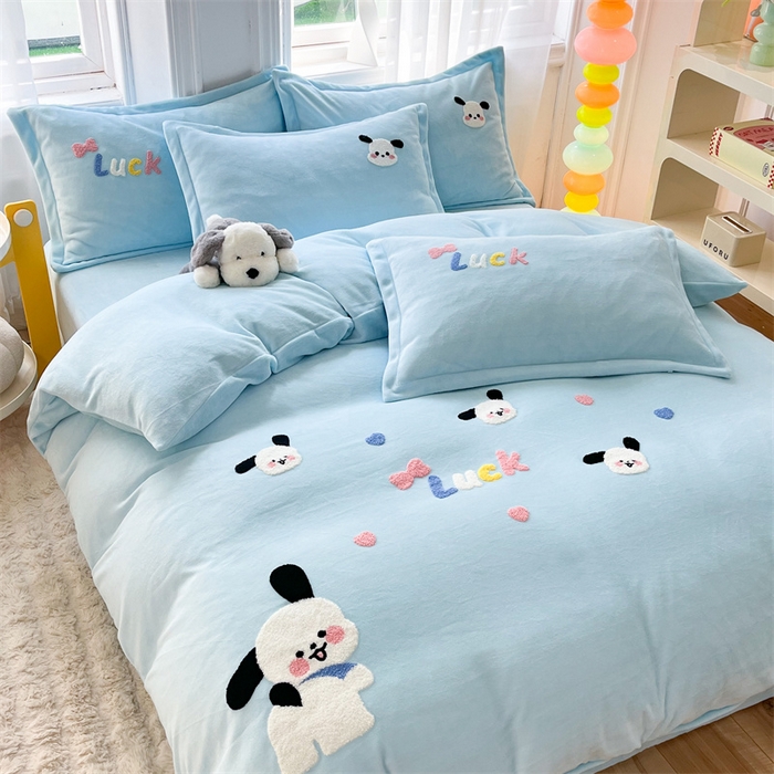 91家纺网 家纺一手货源 找家纺 （总）雨菲家纺 2025新款高克重加厚简约毛巾绣花牛奶绒四件套