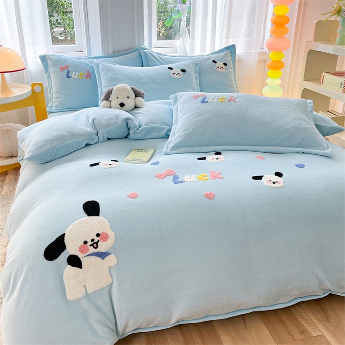 91家纺网 家纺一手货源 找家纺 （总）雨菲家纺 2025新款高克重加厚简约毛巾绣花牛奶绒四件套