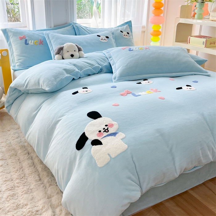 91家纺网 家纺一手货源 找家纺 （总）雨菲家纺 2025新款高克重加厚简约毛巾绣花牛奶绒四件套