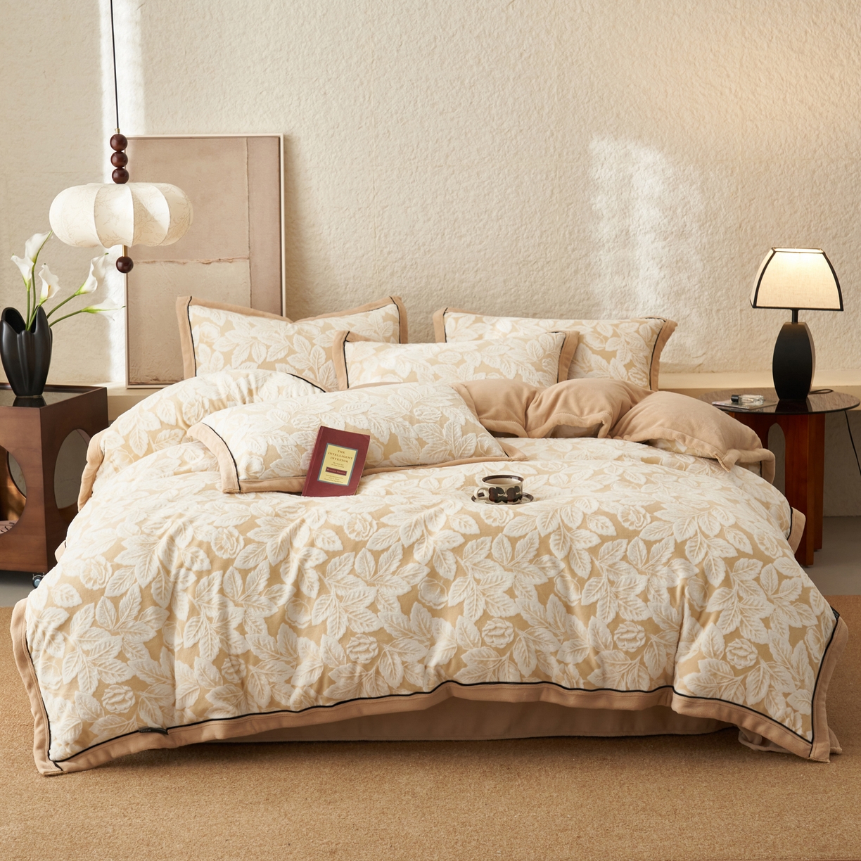 91家纺网 家纺一手货源 找家纺 子由家居 2025新款230g牛奶绒染色雕花可拆洗被套冬被 雕花被套-叶茂