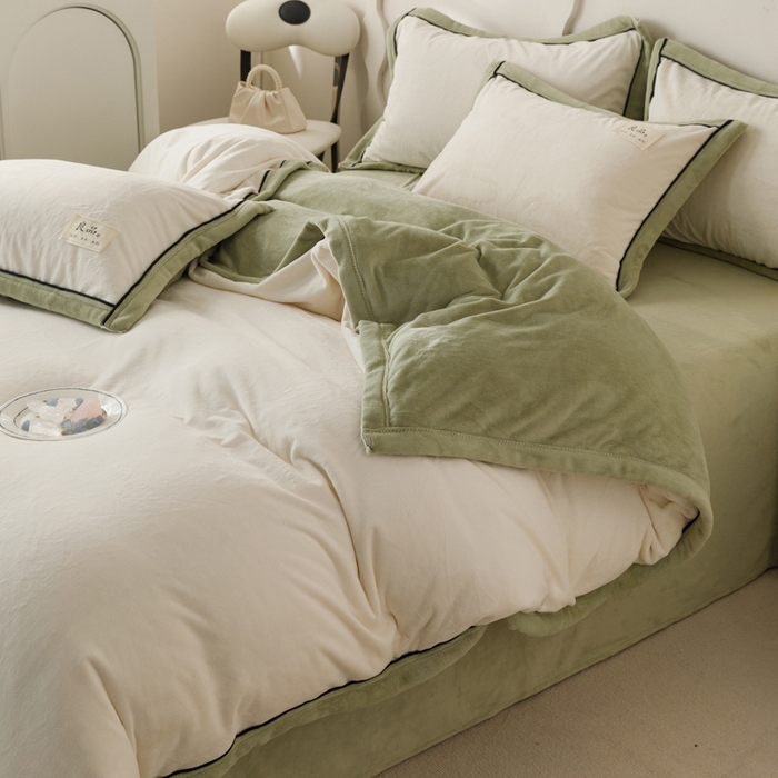 91家纺网 家纺一手货源 找家纺 子由家居 2024新款牛奶绒双拼可拆洗冬被被子被芯 双拼可拆洗-米白+浅水绿