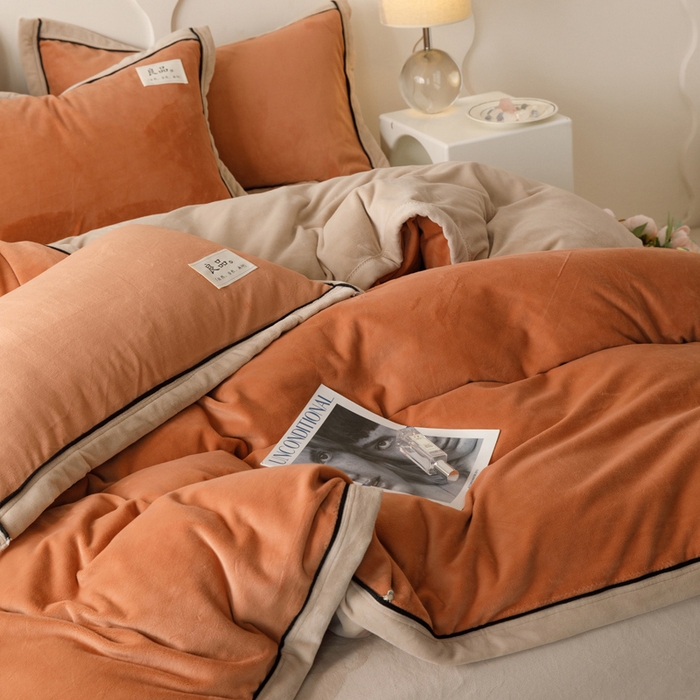 91家纺网 家纺一手货源 找家纺 子由家居 2024新款牛奶绒双拼可拆洗冬被被子被芯 双拼可拆洗-焦糖+米驼