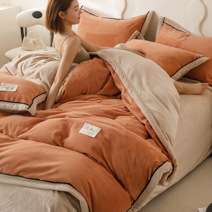 91家纺网 家纺一手货源 找家纺 子由家居 2024新款牛奶绒双拼可拆洗冬被被子被芯 双拼可拆洗-焦糖+米驼