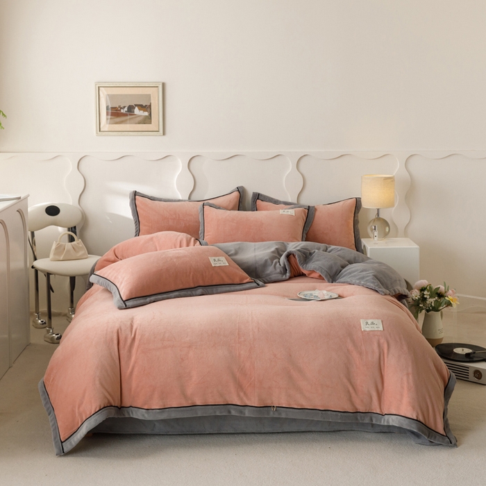 子由家居 2024新款牛奶绒双拼可拆洗冬被被子被芯 双拼可拆洗-豆沙+浅灰