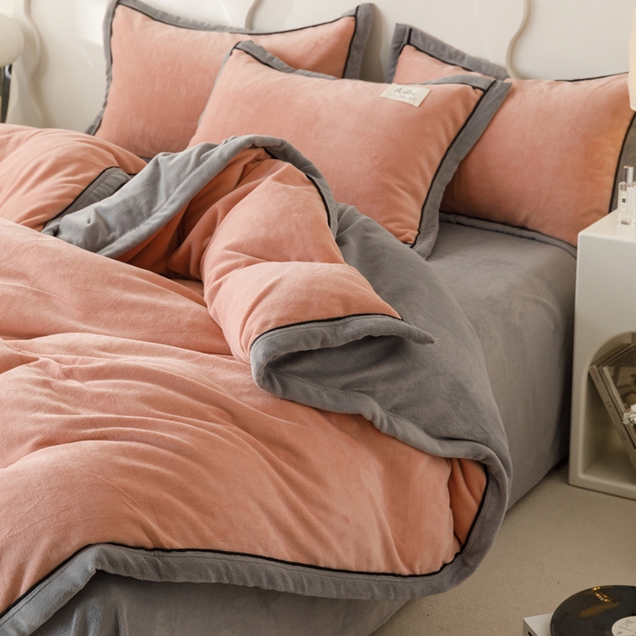 91家纺网 家纺一手货源 找家纺 子由家居 2024新款牛奶绒双拼可拆洗冬被被子被芯 双拼可拆洗-豆沙+浅灰