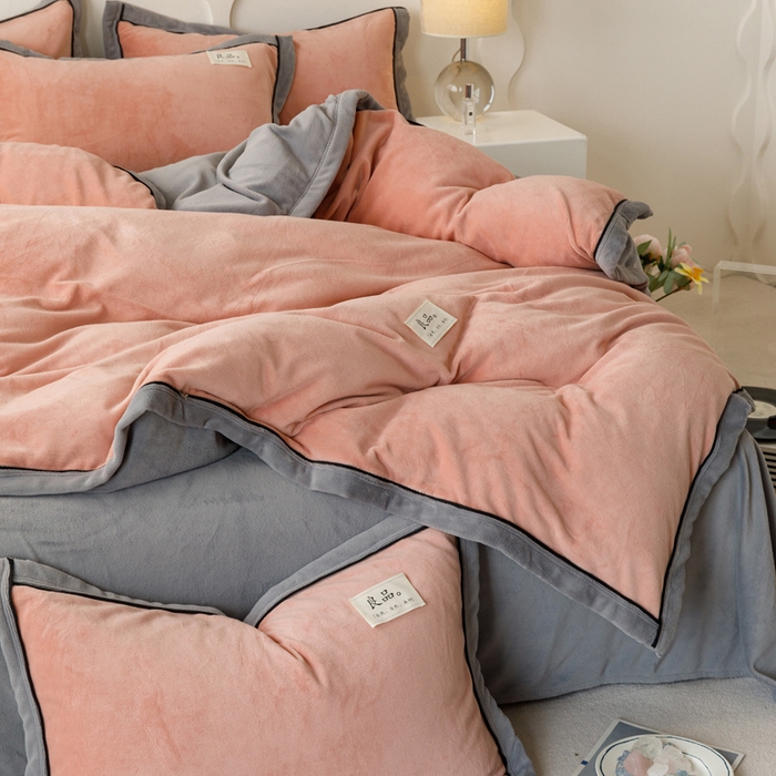 91家纺网 家纺一手货源 找家纺 子由家居 2024新款牛奶绒双拼可拆洗冬被被子被芯 双拼可拆洗-豆沙+浅灰