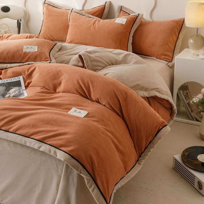 91家纺网 家纺一手货源 找家纺 子由家居 2024新款牛奶绒双拼可拆洗冬被被子被芯 双拼可拆洗-焦糖+米驼