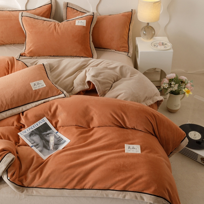 91家纺网 家纺一手货源 找家纺 子由家居 2024新款牛奶绒双拼可拆洗冬被被子被芯 双拼可拆洗-焦糖+米驼