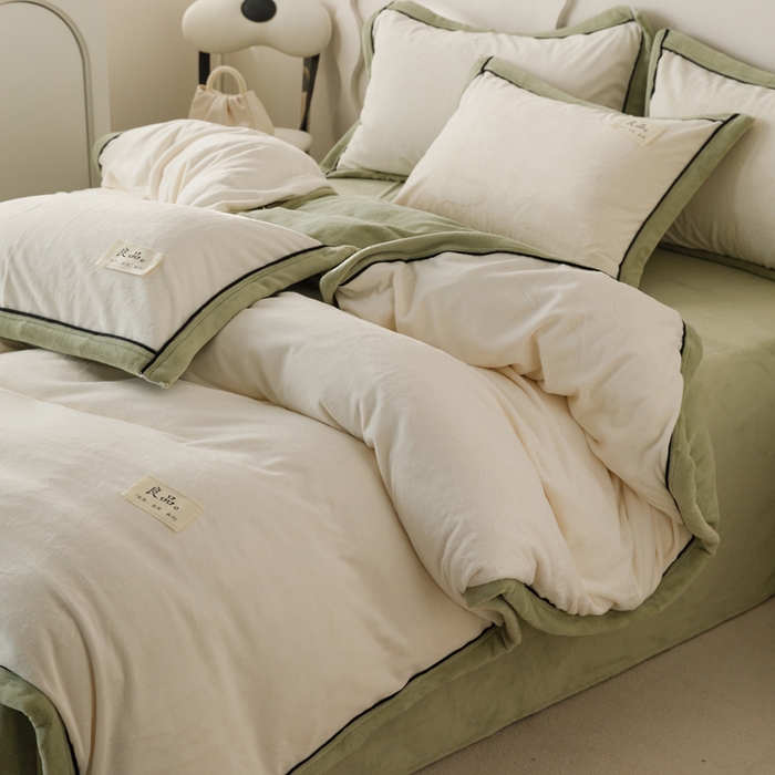 91家纺网 家纺一手货源 找家纺 子由家居 2024新款牛奶绒双拼可拆洗冬被被子被芯 双拼可拆洗-米白+浅水绿