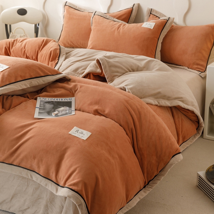 91家纺网 家纺一手货源 找家纺 子由家居 2024新款牛奶绒双拼可拆洗冬被被子被芯 双拼可拆洗-焦糖+米驼