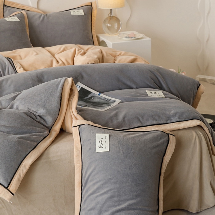 91家纺网 家纺一手货源 找家纺 子由家居 2024新款牛奶绒双拼可拆洗冬被被子被芯 双拼可拆洗-浅灰+米金