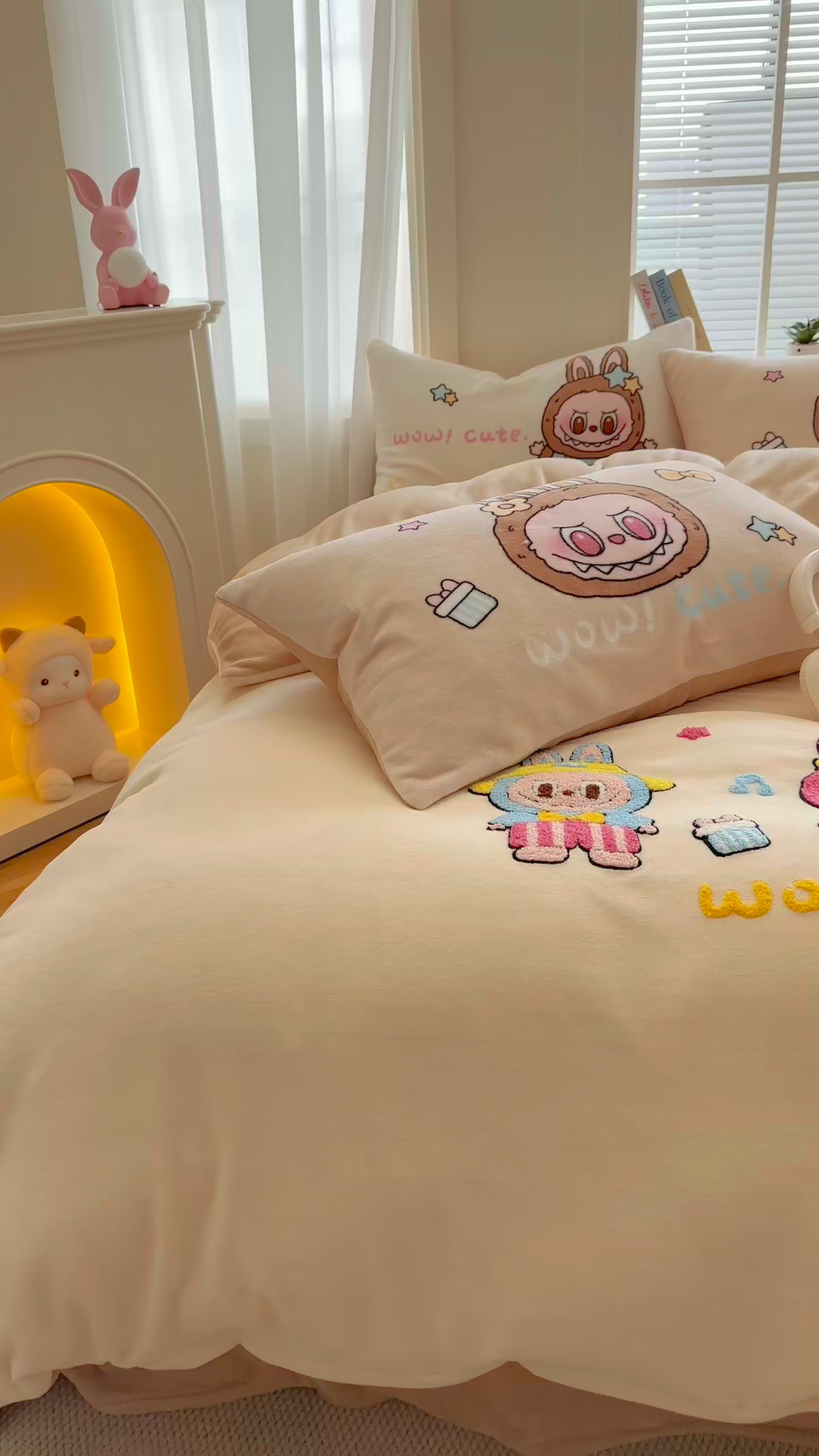 91家纺网 家纺一手货源 找家纺 徕米家居 2025新款卡通毛巾绣绣花牛奶绒四件套 拉布布