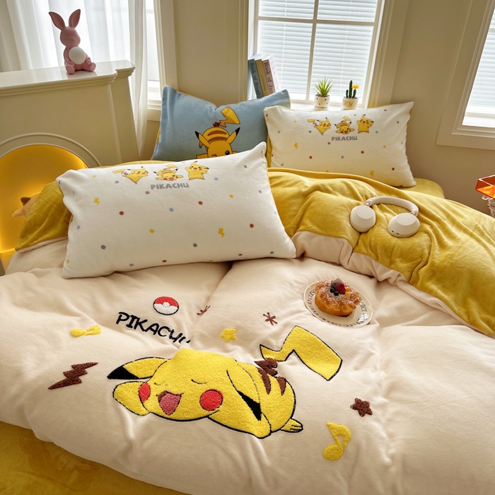 91家纺网 家纺一手货源 找家纺 （总）徕米家居 2025新款卡通毛巾绣绣花牛奶绒四件套