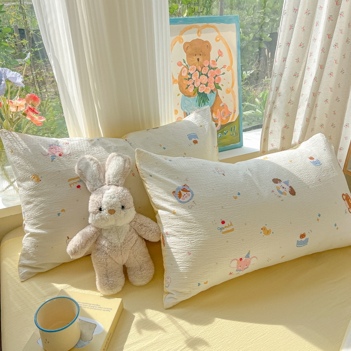 91家纺网 家纺一手货源 找家纺 玉海棠家纺 2025新款云感双层纱暗合四件套 动物狂欢会米