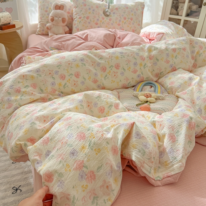 91家纺网 家纺一手货源 找家纺 玉海棠家纺 2025新款云感双层纱暗合四件套 醉花阴