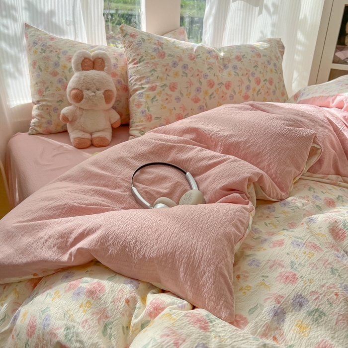 91家纺网 家纺一手货源 找家纺 玉海棠家纺 2025新款云感双层纱暗合四件套 醉花阴